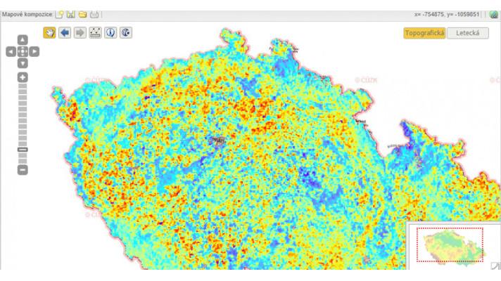 Ukázka dat z programu Copernicus na Národním geoportálu INSPIRE