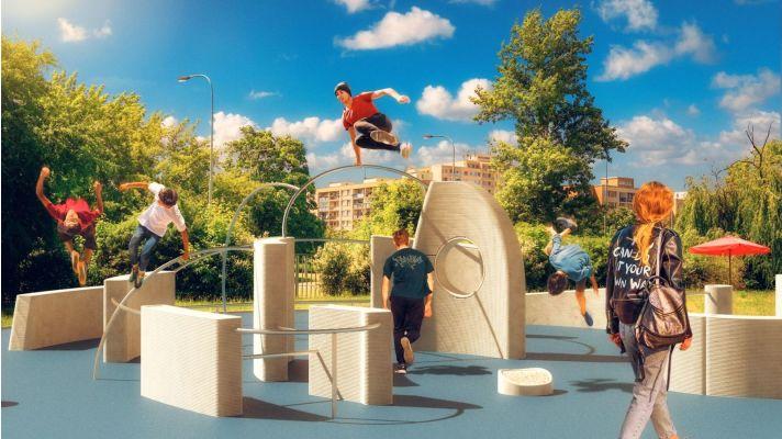 Na VUT v Brně se tiskne parkourové hřiště z recyklovaného betonu 