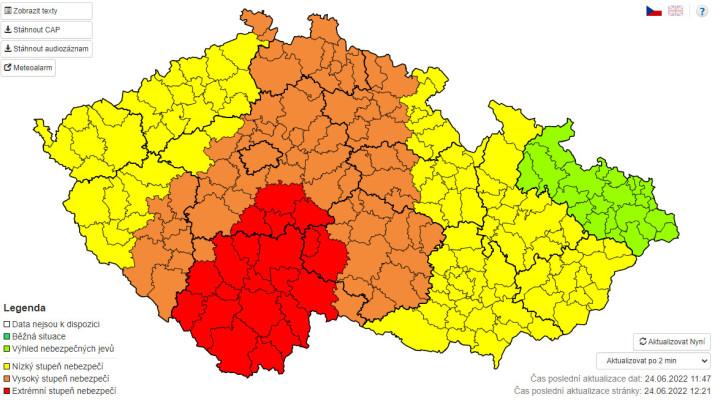  Výstraha před jevem s vysokou pravděpodobností výskytu: Extrémně silné bouřky