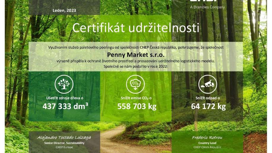PENNY JEN DÍKY PALETÁM LONI ZACHRÁNILO VÍCE NEŽ 400 STROMŮ