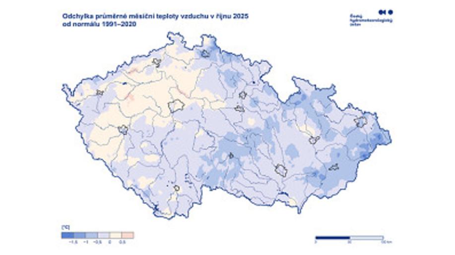 Počasí, voda a ovzduší v ČR, Klimatologické hodnocení v krajích ČR, Říjen 2025
