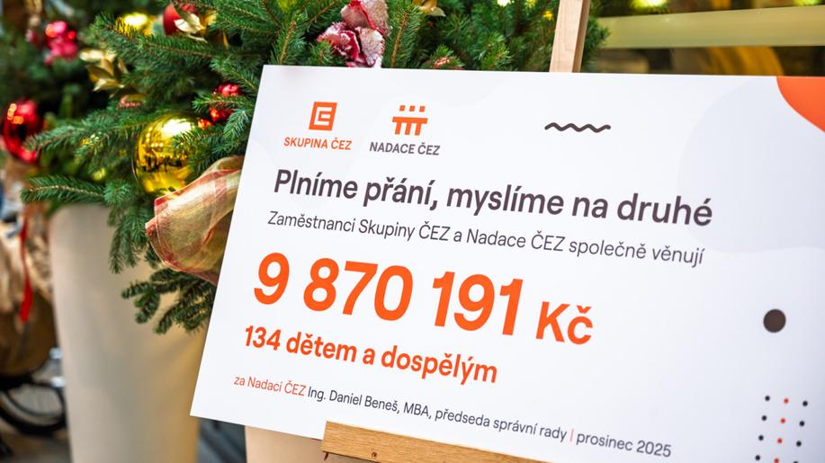 Zaměstnanci ČEZ vybrali 4,9 milionu korun pro lidi v tíživé životní situaci. Nadace ČEZ částku zdvojnásobila