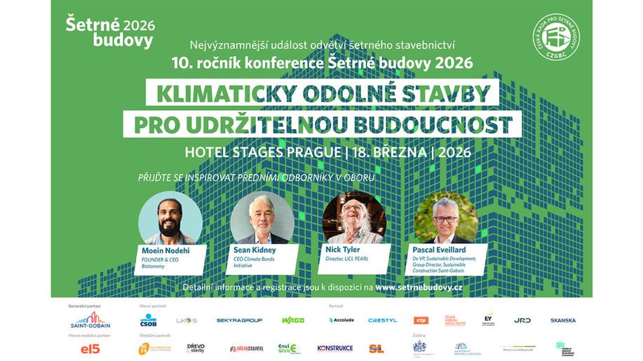 Akce roku se blíží: Konference Šetrné budovy 2026 v Praze přivítá světové lídry udržitelného stavebnictví